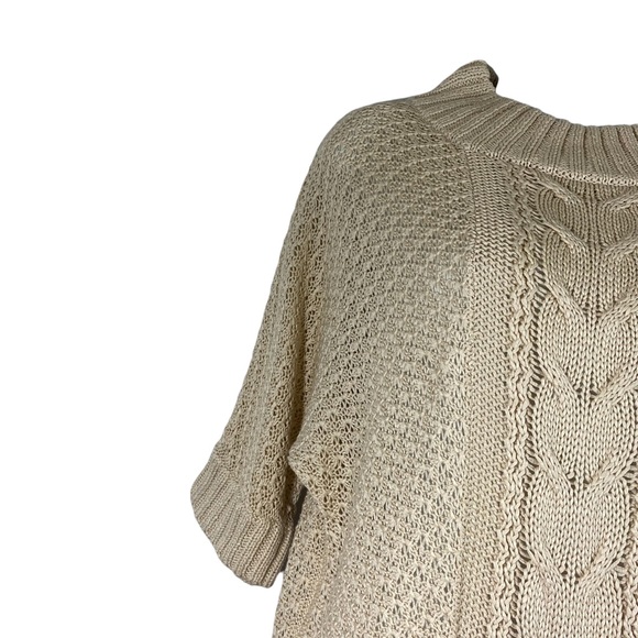 St. John Mock Neck Short Sleeve Chunky Cable Knit 100% Cotton Sweater Medium - Picture 5 of 10